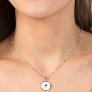 NEW Boutique Silver Heart Dainty Charm White Shellac Plating Necklace Jewelry